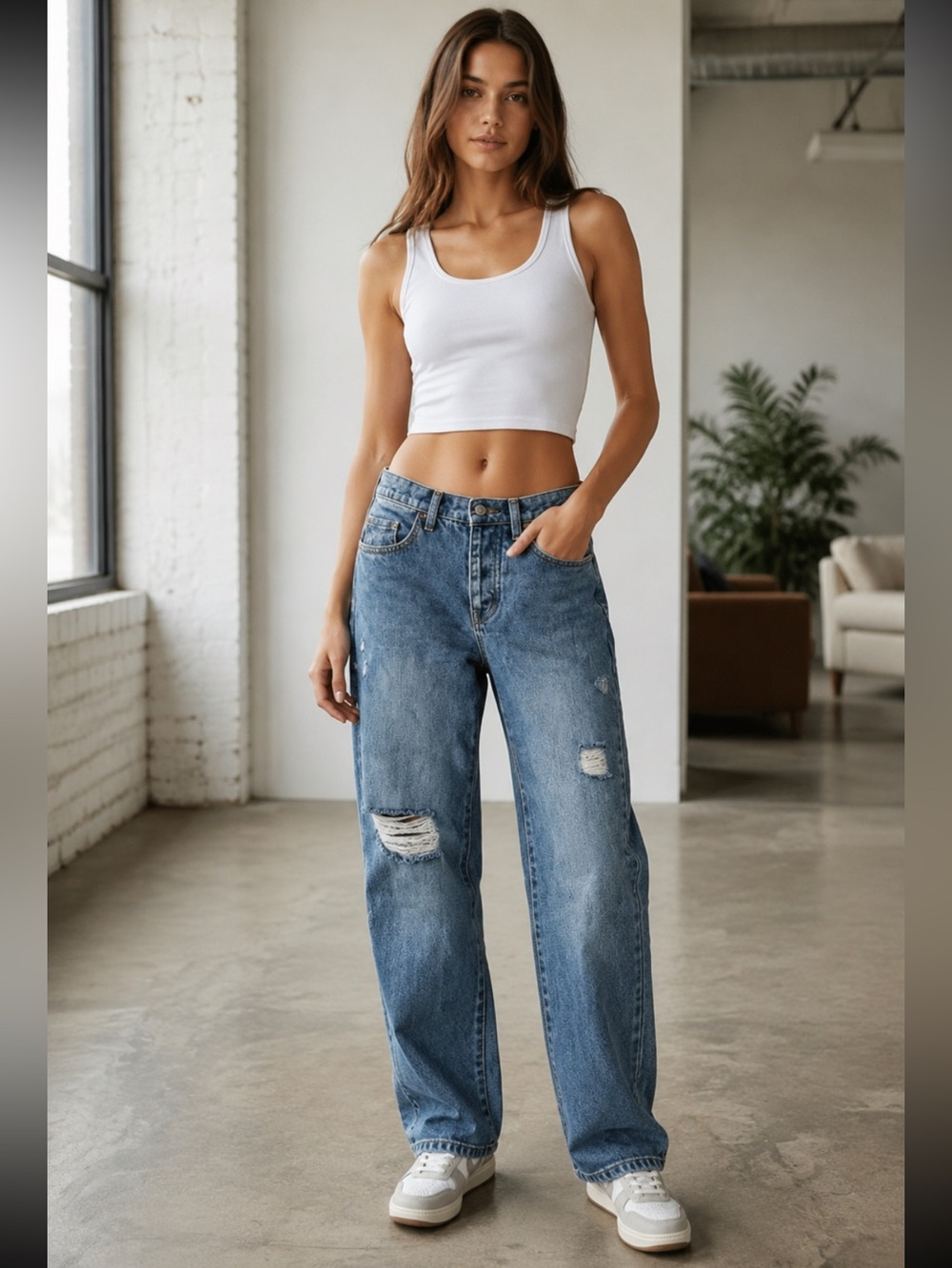 RSQ Boyfriend Jeans Size 0/24 Distressed Straight Wide Leg Denim Y2K